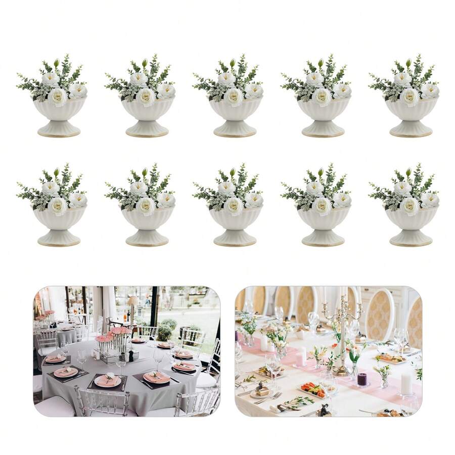 Set Of 10 Wedding Flower Vases Elegant Vase Decor Stand For Parties, Weddings, And Christmas Table Settings, Perfect For Displaying Fresh Or Artificial Flowers, Features A Sleek And Stylish Design To Complement Any Event Or Home Décor, Ideal For Centerpieces, Banquets, Or Holiday Gatherings, Adds A Touch Of Sophistication And Charm To Your Celebrations, High-Quality Construction For Long-Term Use, A Must-Have Decoration For Brides, Event Planners, And Hosts Looking To Elevate Their Table Settings With Stunning Floral Displays. - Vàng trắng - Xem 1
