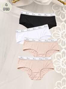 4pcs/Pack Women's Solid Color Letter & Triangle Pattern Seamless Underwear, Comfortable For Girls - Multicolor - View 14