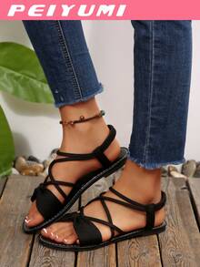 PEIYUMI Women's Fashion Sandals, Elegant Bow And Criss-Cross Strap Design, Comfortable And Versatile, Suitable For Various Occasions, Multiple Color Options - Black - View 8