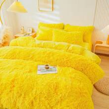 Fluffy Pink Faux Fur Comforter Cover Set,Fuzzy Plush Bedding 3Pcs (1 Faux Fur Duvet Cover +2 Fuzzy Pillowcases) Fluffy Bed Set (Pink, Queen)