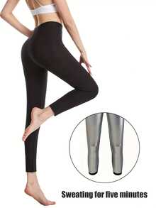 1 pieza Pantalón de chándal para mujer, Leggings de fitness con control de abdomen, Pantalón moldeador de sauna, Sudoración 4X, Pantalón de cintura alta para quemar grasa, Pantalón de yoga adelgazante