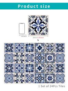 OUTANA 24片裝 PVC 工具與家居裝飾 自黏式藍色曼陀羅可移除家居裝飾壁紙，防水防潮耐油易清潔自黏裝飾牆貼，適用於客廳家具黏貼紙、廚房磁磚黏貼、辦公室、浴室磁磚黏貼、廚房邊飾貼紙、臥室牆貼、浴室裝飾乙烯基面板、翻新自黏牆板、春季裝飾 - 彩色 - 查看 16