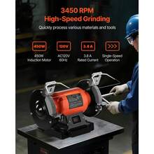 Bench Grinder, 6-Inch Single Speed Bench Grinder, 3450RPM High-Speed Table Grinders With 450W 3.8A Induction Motor, 36/60-Grit Grinding Wheel & Adjustable Eye Shield For Fast Sharpening Grinding - 6-inch 450W 3450 RPM - View 4