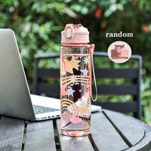 Vaso de pajita con diseño de dibujos animados de moda, estilo playa y arcoíris, perfecto para viajes al aire libre, adecuado para camping y picnics, de gran capacidad y portátil, ideal para la temporada de vuelta al colegio y como regalo para mantenerse hidratado.