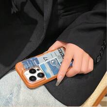 Funda para teléfono con textura de lichi y letras adhesivas azules. Compatible con phone 16 Pro Max, 16, 15 Pro, 14, 14 Plus, 13, 13 Pro, 12 Pro y 12 Pro Series. Resistente al desgaste y a las huellas dactilares. - Marrón - Ver 1
