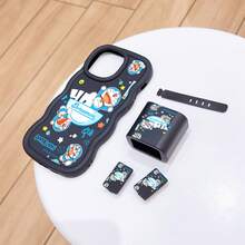 Doraemon Estuche de teléfono y set de cable de datos con diseño de dibujos animados de Doraemon con licencia auténtica, compatible con iPhone 17, 16, 15, 14, 13, 12, 11 y varios modelos