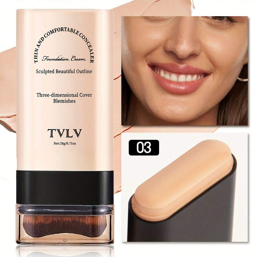 Base correctora en barra 2 en 1: resistente al agua y al sudor, efecto mate, plegable, ideal para el día a día, citas, presentaciones, fotografía y viajes. Crema, beige cálido natural, trigo. - 03 - Ver 1