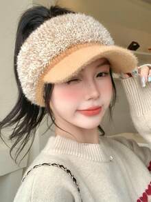 1pc Women's Korean Fashion Versatile Fluffy Peaked Cap, Warm Earmuff Hat For Outdoor Casual Wear, Suitable For Walking, Skiing, Cycling, Shopping, Daily Use In Autumn/Winter