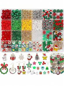 Christmas Polymer Clay Beads Kit, Mix Colors Round Flat Polymer Clay Beads Kit For Jewelry Making, DIY Crafts Gifts Christmas Atmosphere Decorate