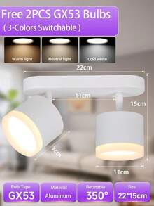 GX53 Recessed Ceiling Light, Room Decor Wall Lamp, Home LED Spotlight, Single/Double/Triple Head Spotlight, Black/White, Compatible With GX53 Bulb, Suitable For Living Room/Kitchen/Shop/Hallway/Bedroom/Cafe/Gallery/Museum/Attic/Dining Room/Entrance, Choose Size As Needed - GX53 Lamp Holder (rotatable Horizontally 350° and Vertically 90°) - View 18