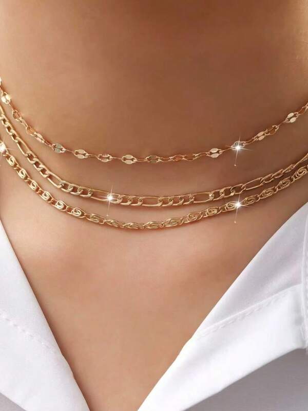 3 قطع طقم قلادة بتصميم متعدد السلاسل بطراز بسيط وأنيق، متعدد الاستخدامات للارتداء اليومي والأعياد والحفلات