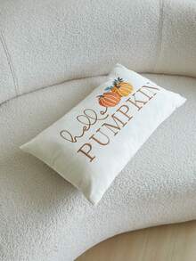 1 件感恩节米色字母“Hello Pumpkin”刺绣南瓜装饰抱枕套，19.6*11.8 英寸，适合室内装饰，丰收节装饰枕套，不含枕芯 - 米色 - 查看 9