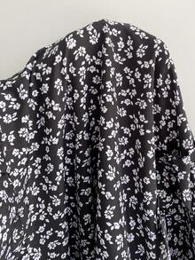 Rusttydustty 大码女式蓝色度假波西米亚碎花短袖荷叶边连衣裙，黑色夏季优雅款 - 黑色 - 查看 7