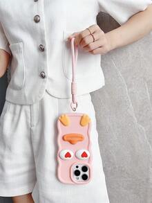 A DIY Cartoon Duck Creative And Interesting Mobile Phone Case With A Chain - Pink - View 5