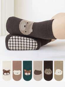 3 Pairs Random Mixed Color Cartoon Animal Pattern Baby Crawling Socks, Soft Bottom Anti-Slip Indoor Socks For Toddlers, Suitable For Daily Life - Multicolor - View 4