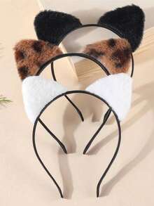 1/4 Pcs Women Cute Furry Cat Ears Headband, Short Plush Fashion Hair Hoop, Fuzzy Black White Leopard Ears Cosplay Hairbands Hair Accessories For Party Gifts And Daily Use,