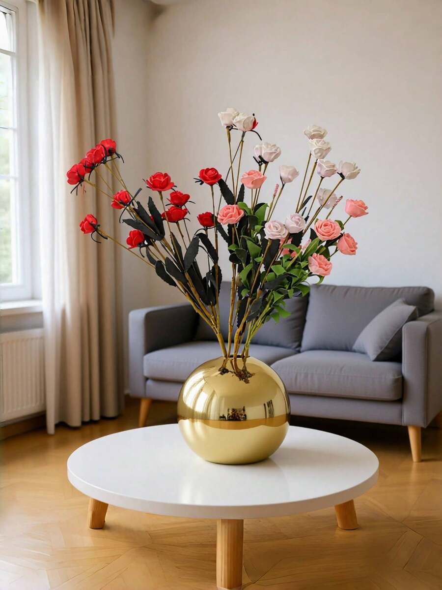 1PC Ceramic Vase With Geometric Stripes Of Gold And Silver Plating, Room Decoration, Home Decoration, Kitchen Decoration, Wedding Decoration, Table Decoration, Ornaments, Office Decoration, Garden Decoration, Outdoor Decoration.