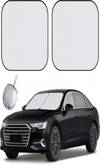 Windshield Sun Shade - 2 Piece Car Sun Shade Windshield, Foldable Car Shade Front Windshield With Reflective Fabric Blocks Sun And Keeps Your Vehicle Cool, For Most Sedans SUV And Trucks - Medium