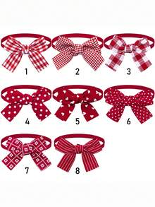 1PC Red Bow Tie Pet Tie, Creative Grid Ripple Dot Stripe Design Elements, Suitable For New Year And Christmas, Decorative Accessories For Small Dogs And Cats - Multicolor - View 10