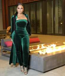 CALEBGAR Sexy Women's Velvet 2 Piece Outfits Long Sleeve Cardigan & Tube Top Jumpsuit Set, Holiday Party Clubwear Bodycon Loungewear - Dark Green - View 5