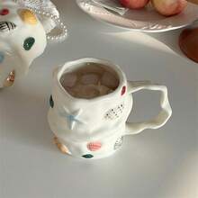 Handmade Asymmetrical 3D Shell Ceramic Mug, Underglaze Ceramic Water Cup, Creative Gift Coffee Cup With Ocean Style