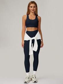 MASKERT Damen Sport Set: Racerback stoßfester Sport-BH und hochgeschnittene Yoga-Leggings, barfußgefühl, hautfreundlich und bequem, 2 Stücke Set für Fitness und Training