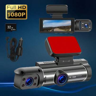 High-Definition 1080P Dual-Lens Dashboard Camera. The Interior Camera Can Be Removed For Privacy Protection. Optional 32G Memory Card. When The Recording Memory Is Full, It Will Automatically Lock The Old Videos. G Gravity Sensor Automatically Locks The Video In Case Of Collision,Built-In 150mAh Lithium Battery