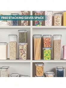 36pcs Airtight Food Storage Containers With Labels And Markings , Capacity For Grains, Pasta, Flour, Sugar - Dishwasher Perfect For Back-To-School, College, And Kitchen Organizations,Storage And Organization,Local Warehouse,Organization And Storage,Christmas Stuff - Blanco y Negro - Ver 3