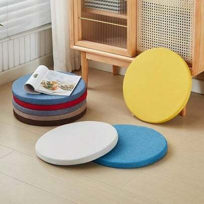 1pc Round Linen Sponge Cushion, Non-Slip Foldable Portable Design, Removable And Washable Chair Cushion, Room Decor Bedroom Bay Window Cushion, Office Chair Cushion, Study Seat Cushions With Filling, Autumn Decor Home Garden Furniture Accessories