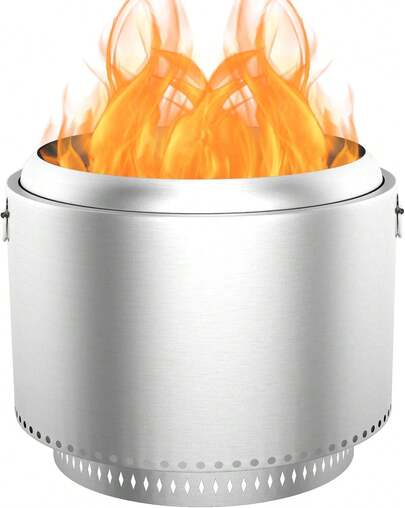Fuego sin humo portátil 27 "con soporte, flujo de aire mejorado, diseño duradero, estufa de acero inoxidable quema de madera, ceniza extraíble, para acampar, jardín, patio trasero