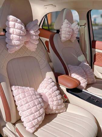 YITUMU Almohada de cuello para reposacabezas de coche - Diseño suave y esponjoso con lazo, cojín cómodo de invierno para asiento de coche, almohada de protección para el cuello, disponible en varios colores