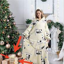 Wearable Blanket Hoodie Plush - Plus Size Flannel Fluffy Nightgowns, Fleece Blankets Soft Warm Casual Slight Stretch Sleepwear Robes, Comfy Sweatshirt With Big Pocket For Women & Men, Snuggie Blanket For Winter, Warm, Gift, Christmas Gift, New Year Gift - 彩色 - 查看 10