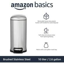 Smudge Resistant Small Rectangle Trash Can With SoftClose Foot Pedal For Bathroom Bedroom Or Living Room Slim Shape For Narrow Space 10 Liter 2.6 Gallons Brushed Stainless Steel