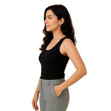 Women's Slim Visco Lycra Tank Top From S To XL Basic And Casual Spring And Summer Fashion 3020.C2 - 黑色 - 查看 3