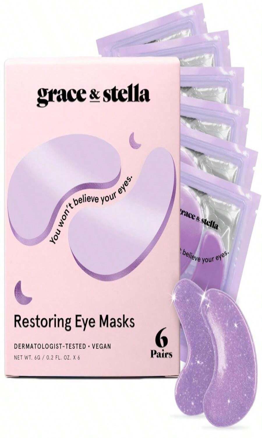 Grace &Amp; Stella Retinol Under Eye Patches For Puffy Eyes And Dark Circles - Restoring Gel Under Eye Masks With Hyaluronic Acid - Vegan Cruelty-Free Skincare, Birthday Gifts For Women (Purple, 24 Pairs) - ColorH - 查看 1