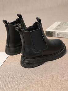 Stivali in pelle versatili alla moda per bambini, stivali in stile minimalista da cavaliere, calzature casual - nero - Visualizzare 4