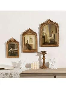 1pc European Vintage Resin Photo Frame - Elegant Home Decor Pendant - Luxurious Embossed Hanging Ornament - Ideal For Literary And Light-Themed Interiors - Home Accessories