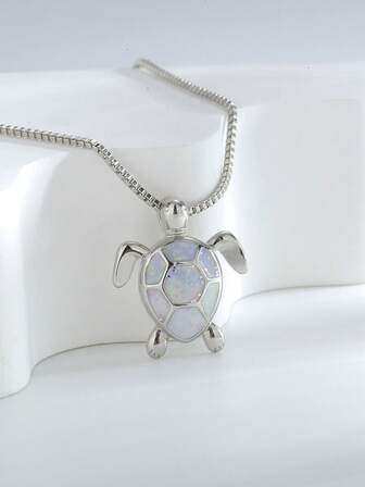 Charm-In 1pc 18K Gold Plated Copper Enamel White Sea Turtle Pendant Necklace