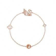 SWAROVSKI DAZZLING SWAN 奢华配饰，粉色天鹅 M 码手链，适合女性、女友、妻子、生日、母亲节、毕业典礼、婚礼的礼物 - 玫瑰金 - 查看 5