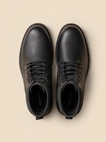 Men's Chukka Boots Ankle Height Lace Up Derby Design Leather Casual Dress Comfort - Black - View 5
