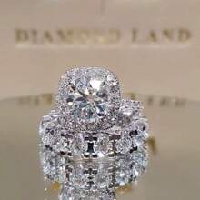 2pcs Women's Fashion Ring Set, Glamorous & Sparkling Embedded Rings, Suitable For Valentine's Day, Vacation, Commute, Date, Party, Wedding, Engagement, Gift For Wife, Girlfriend, Mother Birthday, Anniversary, New Year, All Seasons