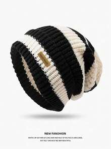 新款宽松条纹针织帽大头围复古日系保暖冬帽针织帽修身时尚休闲涤纶刺绣秋冬 - 帽子 - 查看 16