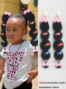 2pcs/Set Cute Small Size Marley Braid Fluffy Afro Ponytail Hair Extensions Hair Accessories For Girls - Black - View 11