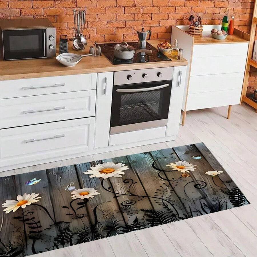 1 szt. mata podłogowa do kuchni z aksamitu w stylu vintage, wycieraczka do przedpokoju, odporna na zabrudzenia i łatwa do czyszczenia, zmywalna
