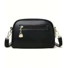 2-Layer Zipper Diagonal Shoulder Bag, Fashionable PU Soft Leather Women's Handbag, Simple Versatile Clutch, Middle-Aged Women's Bag, Shoulder Small Purse - Black - View 3