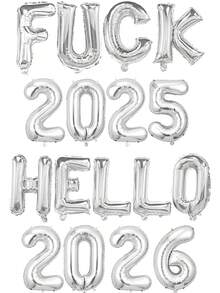 kumozawa FUCK2025-HELLO2026字母气球 跨年派对装饰 适合装饰2026新年派对 跨年派对装饰 新年派对用品 2026新年派对装饰 适合2026新年派对家庭聚会 - 銀色 - 查看 3