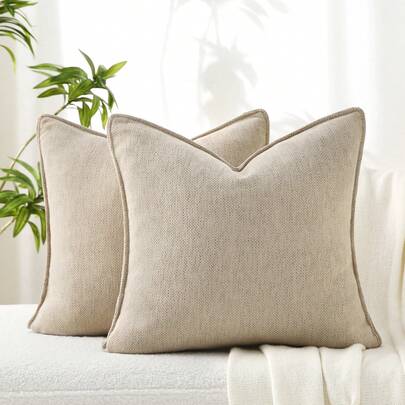 1个（不含枕芯）黑色雪尼尔抱枕套，设计优雅，柔软奢华，适用于沙发、床和家居装饰，圣诞抱枕套