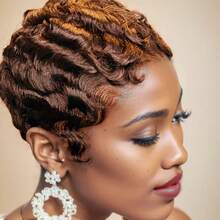Kurze Pixie-Cut Perücken für Frauen, Echthaarperücke mit Finger Ocean Wave, Remy Echthaar - Verschiedenfarbig - Übersicht 13
