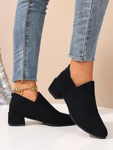 Tacones altos negros para mujer, zapatos de vestir cómodos con cierre de cremallera, tacón grueso y punta puntiaguda, versátiles para primavera/otoño, adecuados para uso en la oficina y vestidos