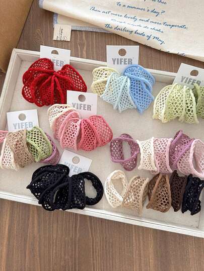 5 件/套彩色高弹力耐用空心宽面罩发带，适合女孩的时尚高马尾发带，不会损坏头发。